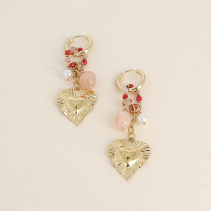 Créoles - anneau de perles, pendentif coeur et perles en résine