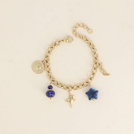 Bracelet Lysiane - soleil, perles, lune, étoile et trèfle