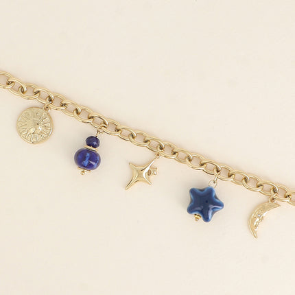 Bracelet Lysiane - soleil, perles, lune, étoile et trèfle