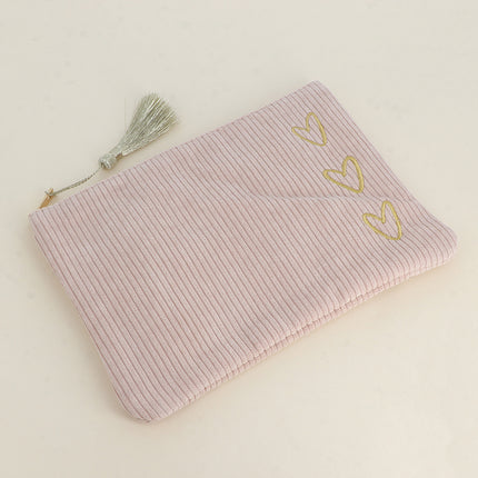 Trousse - 6 coeurs - velours côtelé - 20 x 14 cm