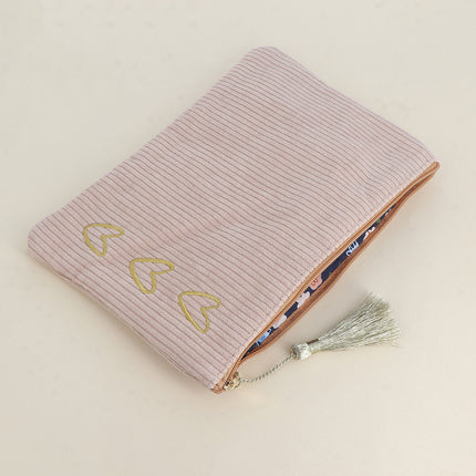 Trousse - 6 coeurs - velours côtelé - 20 x 14 cm