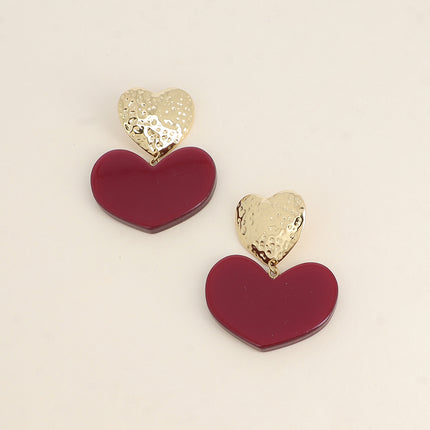 Boucles pendantes Americano - coeurs en résine et texturé