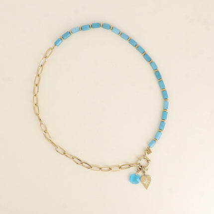 Collier - maille ovale, pierres naturelles et 2 charms Bohm