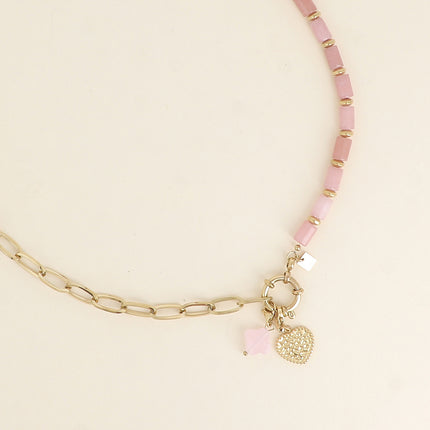Collier - maille ovale, pierres naturelles et 2 charms Bohm
