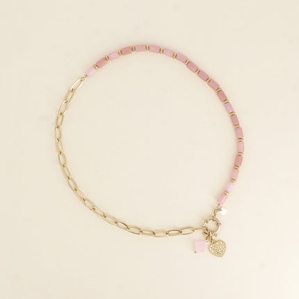 Collier - maille ovale, pierres naturelles et 2 charms Bohm