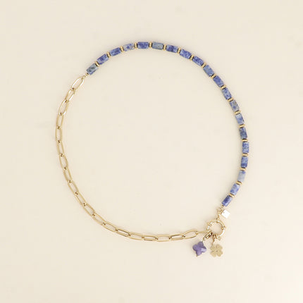 Collier - maille ovale, pierres naturelles et 2 charms Bohm