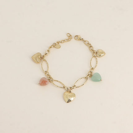 Bracelet - breloques coeurs en acier et en pierre naturelle