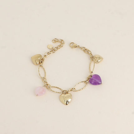 Bracelet - breloques coeurs en acier et en pierre naturelle