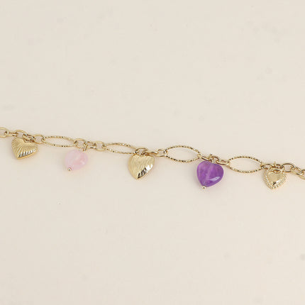 Bracelet - breloques coeurs en acier et en pierre naturelle