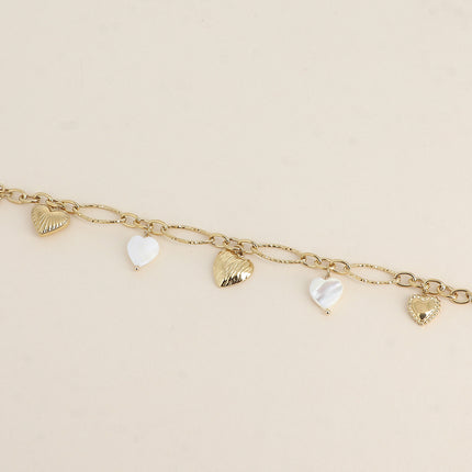 Bracelet - breloques coeurs en acier et en pierre naturelle