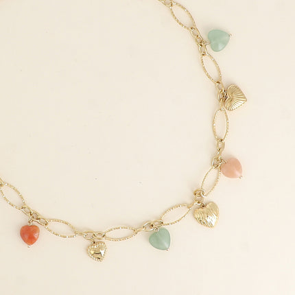 Collier - breloques coeurs en acier et en pierre naturelle