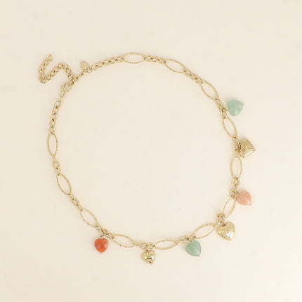Collier - breloques coeurs en acier et en pierre naturelle