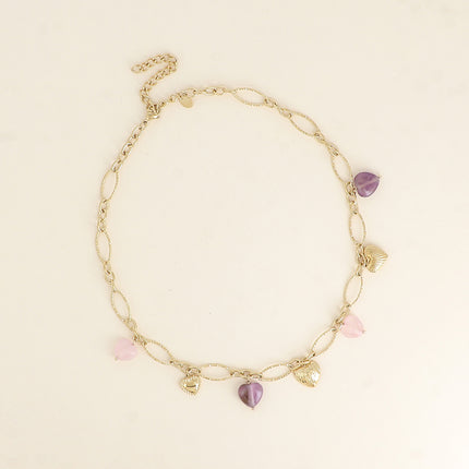 Collier - breloques coeurs en acier et en pierre naturelle