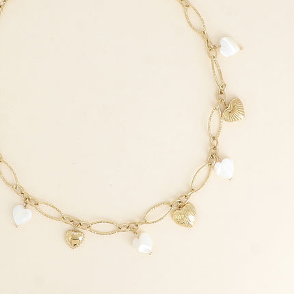 Collier - breloques coeurs en acier et en pierre naturelle