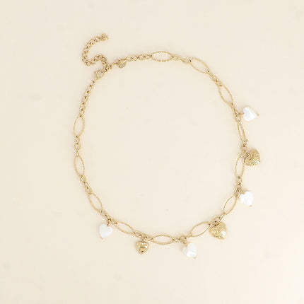 Collier - breloques coeurs en acier et en pierre naturelle
