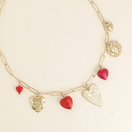 Collier Oréa - breloques coeurs en pierre naturelle