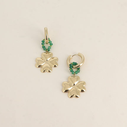 Creole earrings - pearl ring and large clover