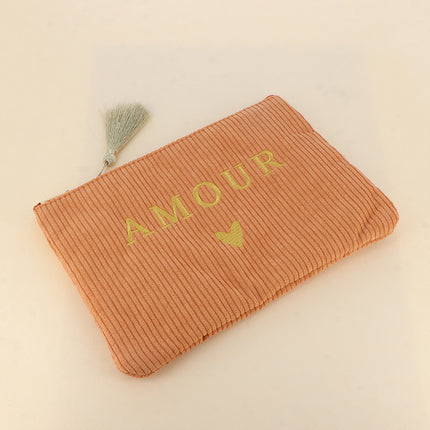 Pouch - LOVE & heart - corduroy - 20 x 14 cm