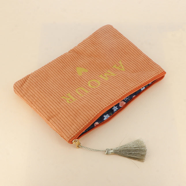 Trousse - AMOUR & coeur - velours côtelé - 20 x 14 cm