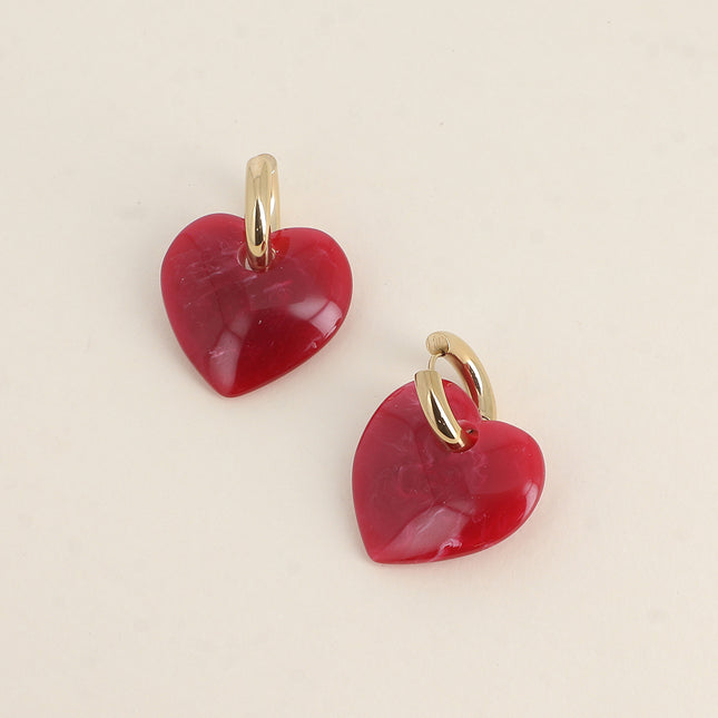 Creole earrings - resin ring and heart