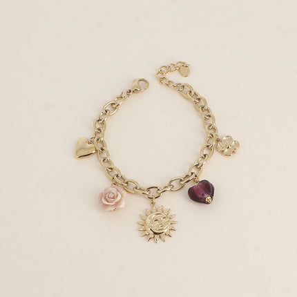 Bracelet Flore - coeur, éclipse, fleur en céramique, coeur en résine, fleur
