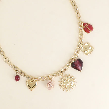 Collier Flore - coeur, éclipse, fleur en céramique, coeur en résine, fleur