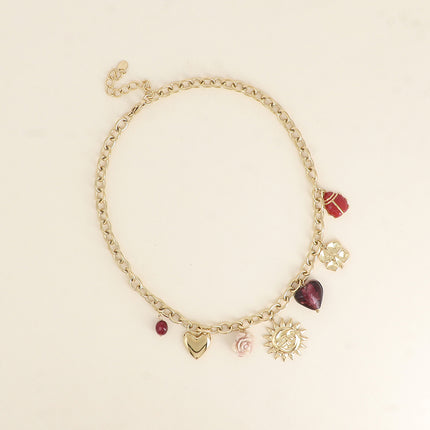 Collier Flore - coeur, éclipse, fleur en céramique, coeur en résine, fleur