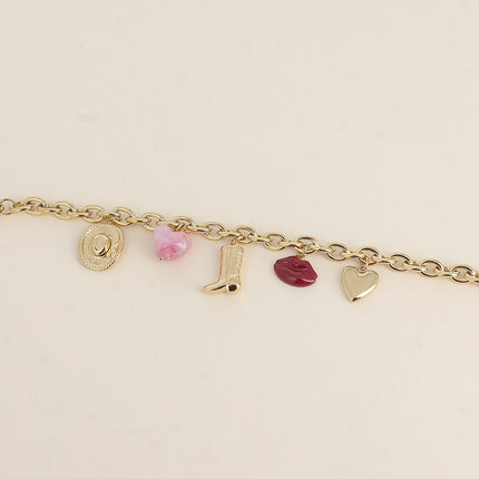 Bracelet Moïra - chapeau, coeur perlé, botte, lèvres émaillées, coeur