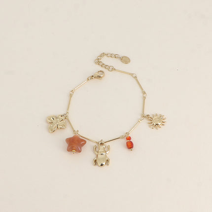 Bracelet - fleur, étoile en résine, pierres naturelles, scarabée, soleil