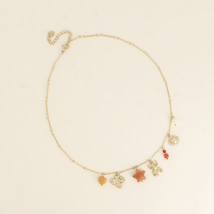 Collier - fleur, étoile en résine, pierres naturelles, scarabée, soleil