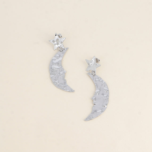 Hammered moon and star drop earrings