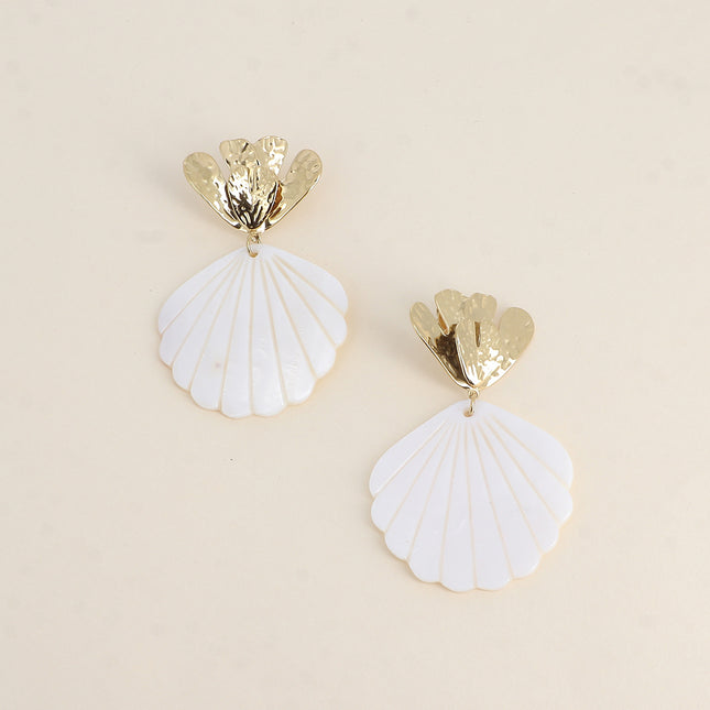 Dangle earrings - textured foliage and mother-of-pearl shell