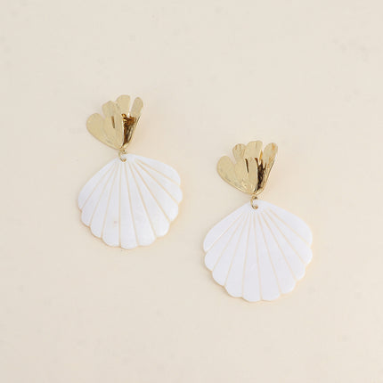 Dangle earrings - textured foliage and mother-of-pearl shell