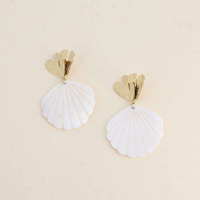 Dangle earrings - textured foliage and mother-of-pearl shell