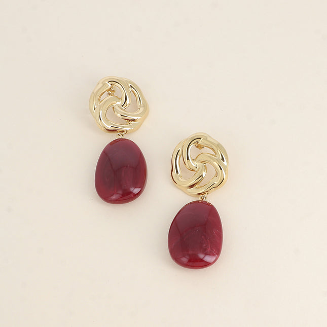Drop earrings - openwork flower and oval resin piece