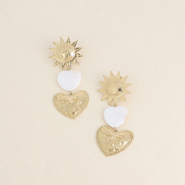 Dangle earrings - 3 pieces (heart, mother-of-pearl heart and sun)