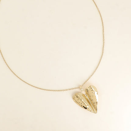 Sautoir - grand pendentif coeur incurvé et texturé