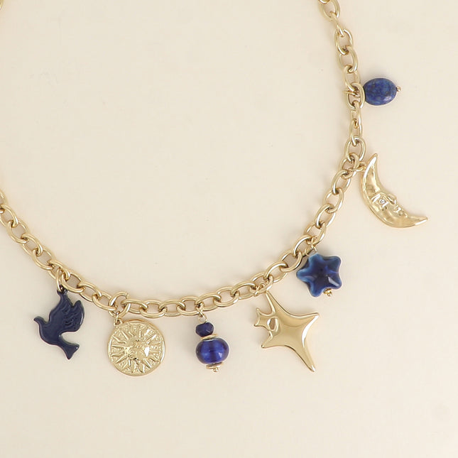 Lysiane Necklace - sun, pearls, moon, star and clover
