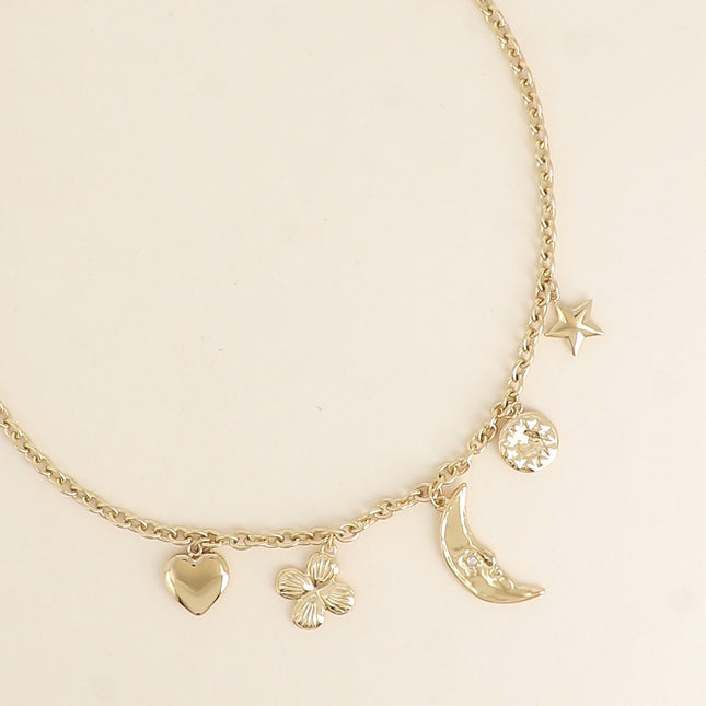 Aglia Necklace - sun, heart, moon, flower, star and clover