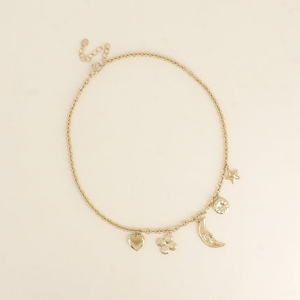 Collier Aglia - soleil, coeur, lune, fleur, étoile et trèfle