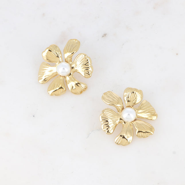 Boucles puces - fleur et perle de résine