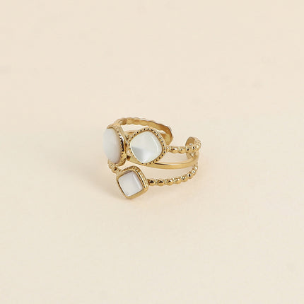 Bague Gaïa - 3 anneaux effet milgrain et 3 nacre blanches