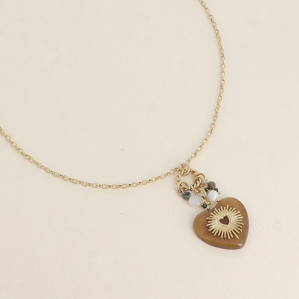 Collier - anneau torsadé, coeur en résine, pierres naturelles