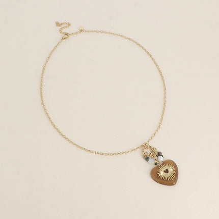 Collier - anneau torsadé, coeur en résine, pierres naturelles