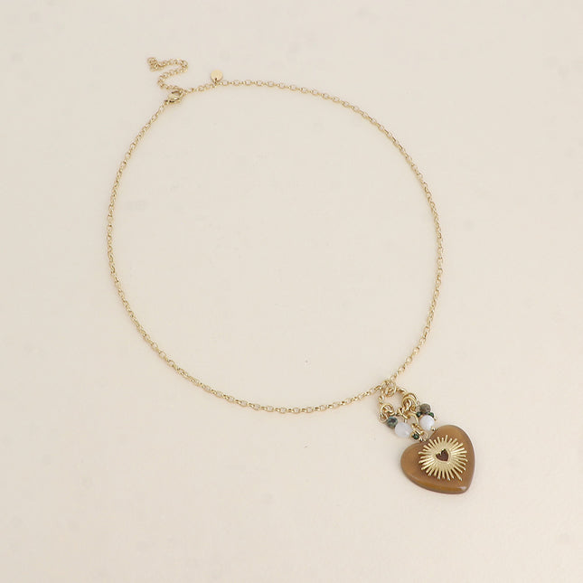 Necklace - twisted ring, resin heart, natural stones