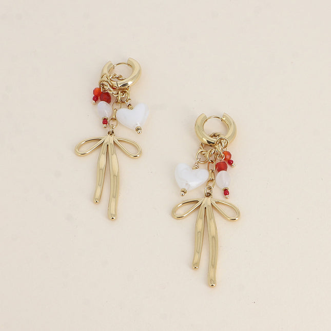 Créoles - anneau torsadé, noeud papillon, coeur et pierres naturelles