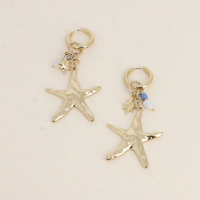 Creole earrings - natural stones, starfish and North Star