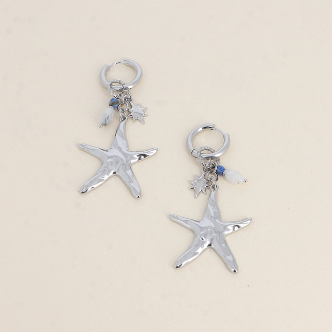 Creole earrings - natural stones, starfish and North Star