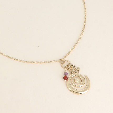 Collier - coquillage escargot, ancre et pierres naturelles