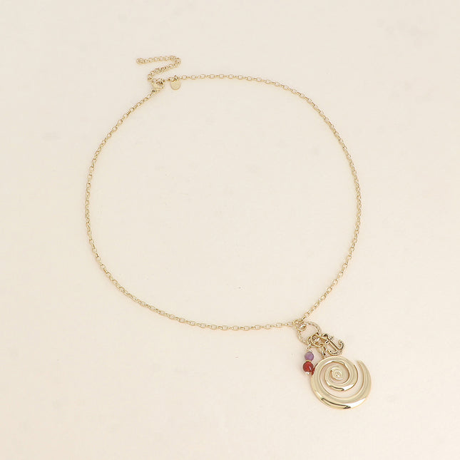 Necklace - snail shell, anchor and natural stones